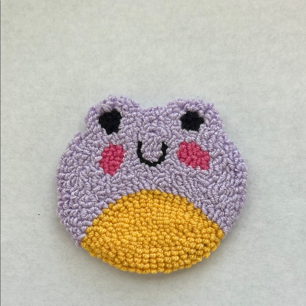 Cute lilac frog mini punch needle car coaster handmade